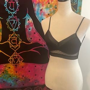 NWOT Plunging back mesh bra size L in black. Polka dot mesh.